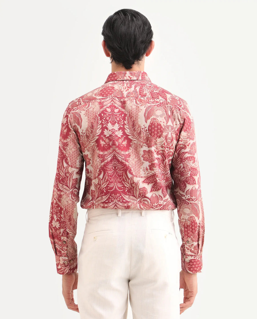 Rare Rabbit Men's Korp Red Cotton Blend Blend Fabric Full Sleeve Spread Collar Regular Fit Paisley Print Shirt