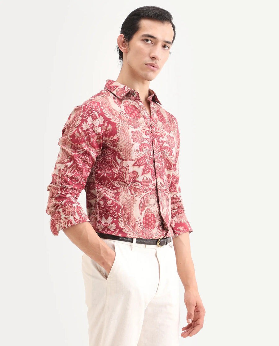 Rare Rabbit Men's Korp Red Cotton Blend Blend Fabric Full Sleeve Spread Collar Regular Fit Paisley Print Shirt