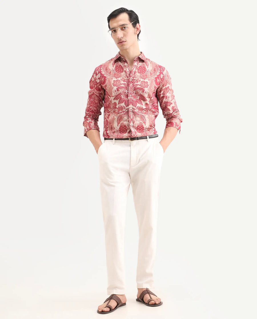 Rare Rabbit Men's Korp Red Cotton Blend Blend Fabric Full Sleeve Spread Collar Regular Fit Paisley Print Shirt