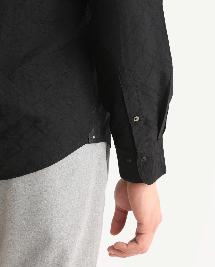Rare Rabbit Men's Ciera Black Viscose Blend Fabric Full Sleeve Spread Collar Regular Fit Jacquard Shirt