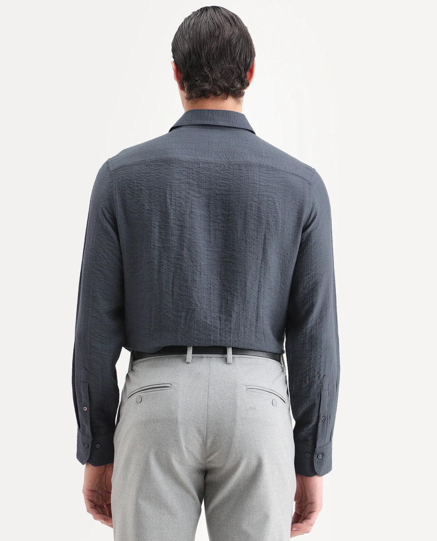 Rare Rabbit Men's Volas Dusky Grey Viscose Blend Fabric Full Sleeve Spread Collar Regular Fit Plain Shirt