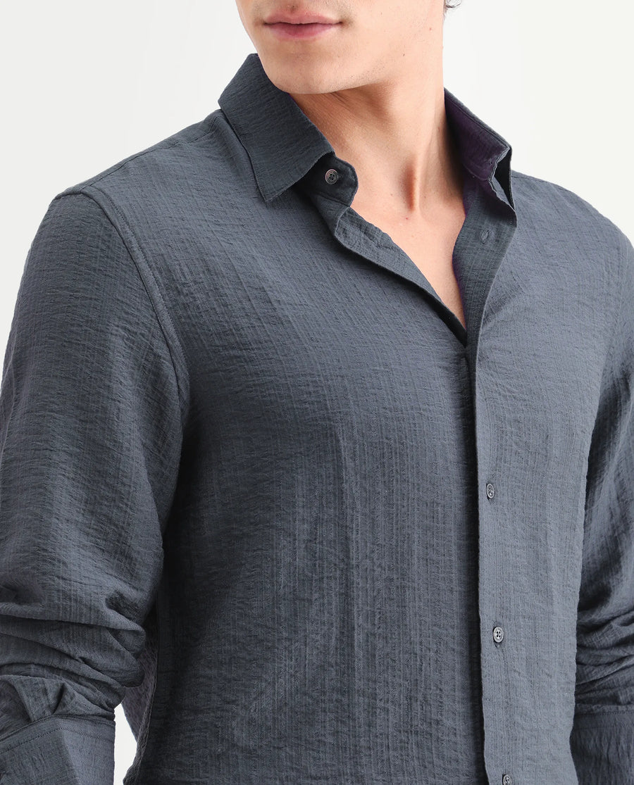 Rare Rabbit Men's Volas Dusky Grey Viscose Blend Fabric Full Sleeve Spread Collar Regular Fit Plain Shirt