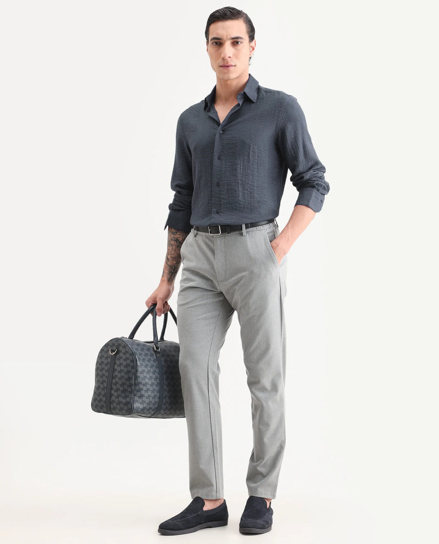 Rare Rabbit Men's Volas Dusky Grey Viscose Blend Fabric Full Sleeve Spread Collar Regular Fit Plain Shirt