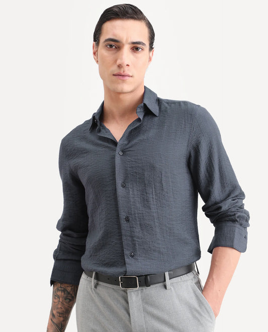 Rare Rabbit Men's Volas Dusky Grey Viscose Blend Fabric Full Sleeve Spread Collar Regular Fit Plain Shirt