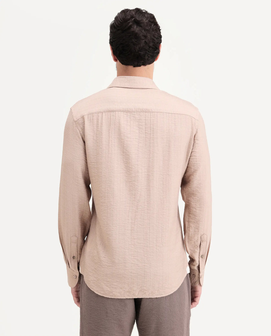 Rare Rabbit Men's Volas Dusky Beige Viscose Blend Fabric Full Sleeve Spread Collar Regular Fit Plain Shirt