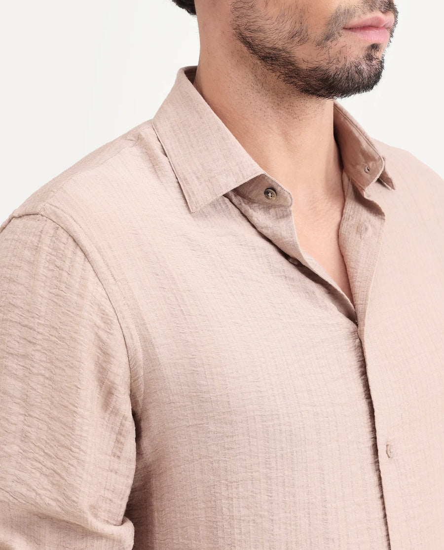 Rare Rabbit Men's Volas Dusky Beige Viscose Blend Fabric Full Sleeve Spread Collar Regular Fit Plain Shirt