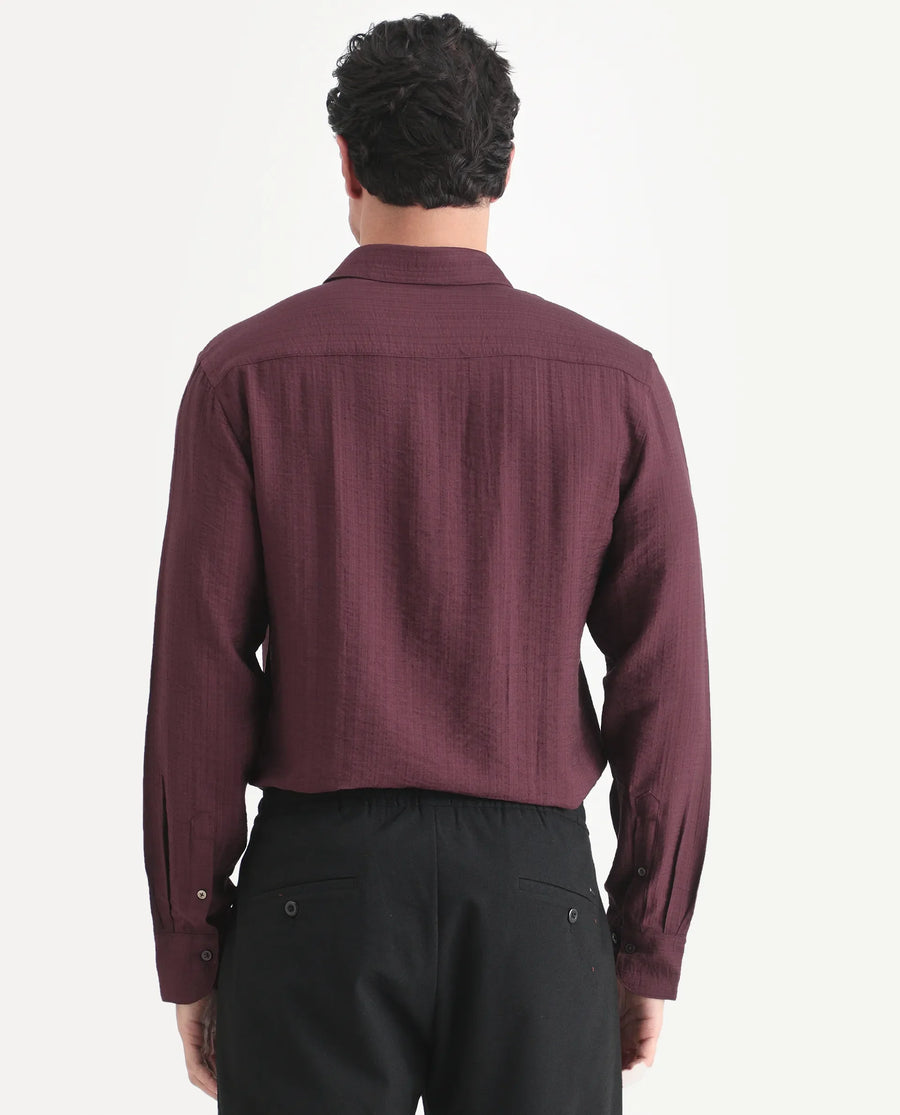 Rare Rabbit Men's Volas Dusky Maroon Viscose Blend Fabric Full Sleeve Spread Collar Regular Fit Plain Shirt
