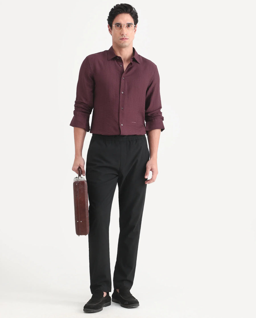 Rare Rabbit Men's Volas Dusky Maroon Viscose Blend Fabric Full Sleeve Spread Collar Regular Fit Plain Shirt