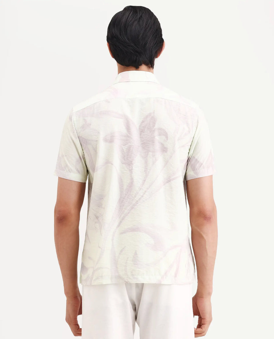 Rare Rabbit Men's Olek Off White Viscose Blend Fabric Half Sleeve Spread Collar Regular Fit Floral Print Shirt