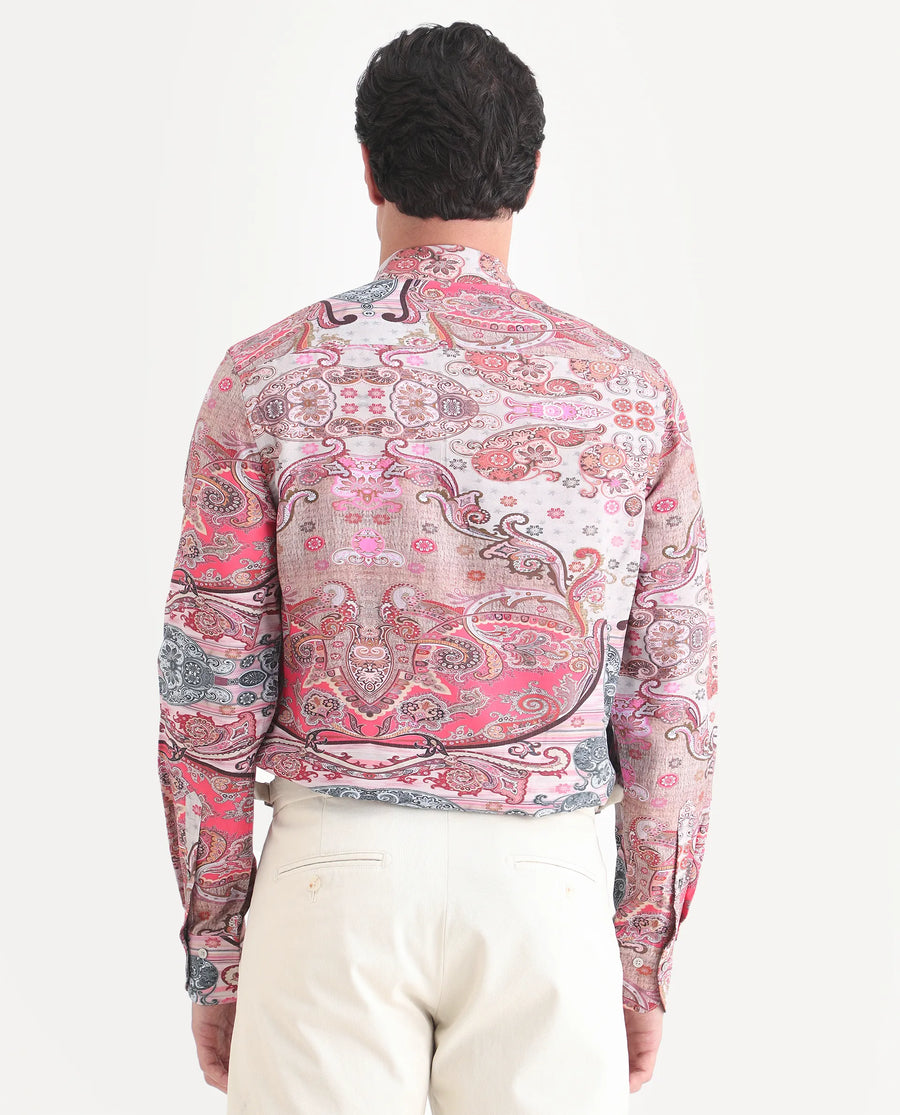 Rare Rabbit Men's Otiso Dusky Pink Viscose Fabric Full Sleeve Spread Collar Regular Fit Paisley Shirt