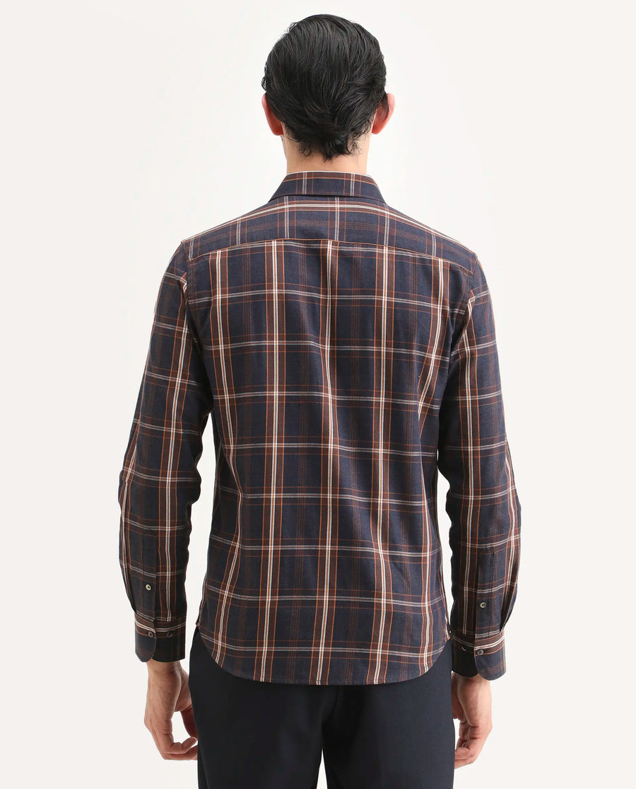 Rare Rabbit Men's Dor-S26 Navy Cotton Fabric Full Sleeve Spread Collar Regular Fit Checked Shirt