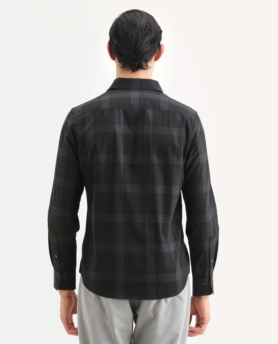 Rare Rabbit Men's Mestor -26 Black Cotton Fabric Full Sleeve Spread Collar Regular Fit Checked Shirt