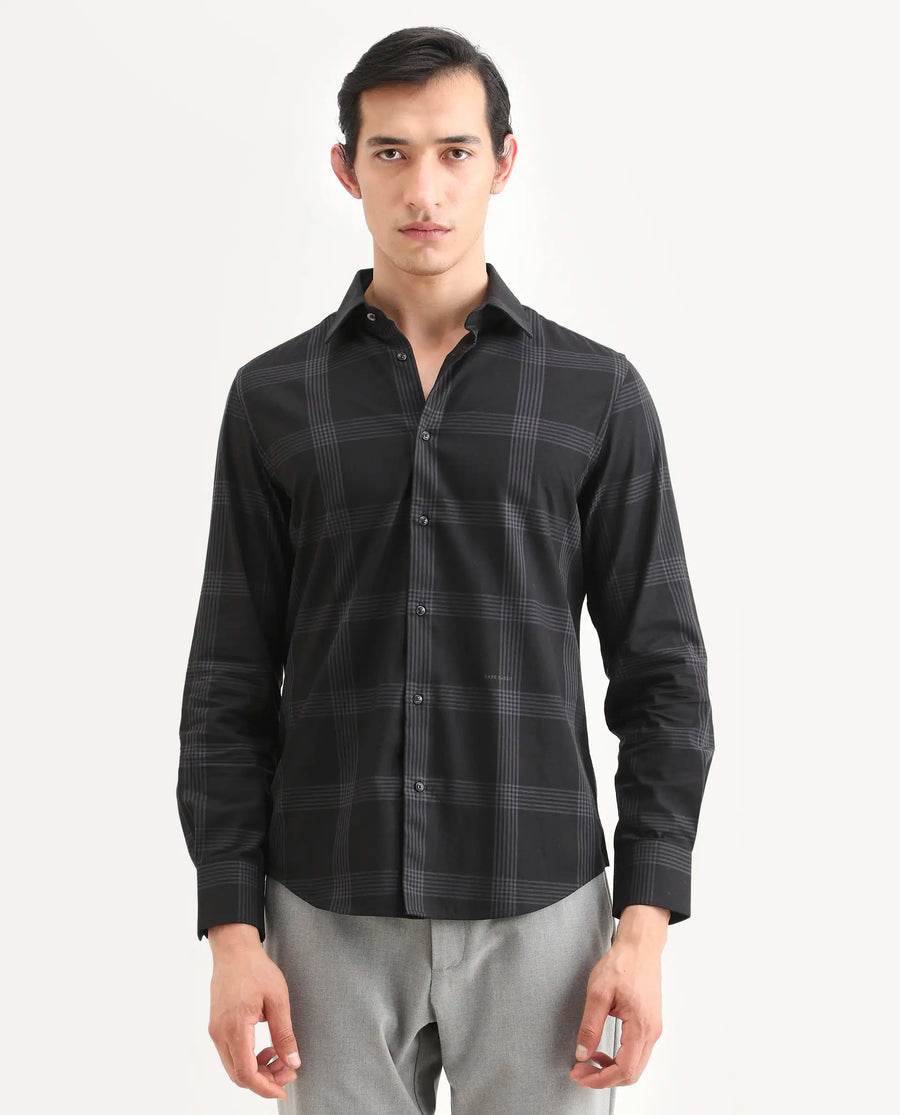 Rare Rabbit Men's Mestor -26 Black Cotton Fabric Full Sleeve Spread Collar Regular Fit Checked Shirt