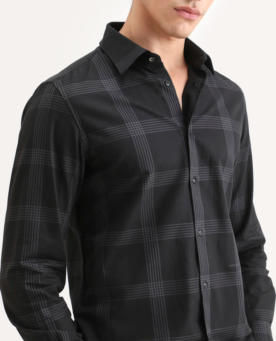 Rare Rabbit Men's Mestor -26 Black Cotton Fabric Full Sleeve Spread Collar Regular Fit Checked Shirt