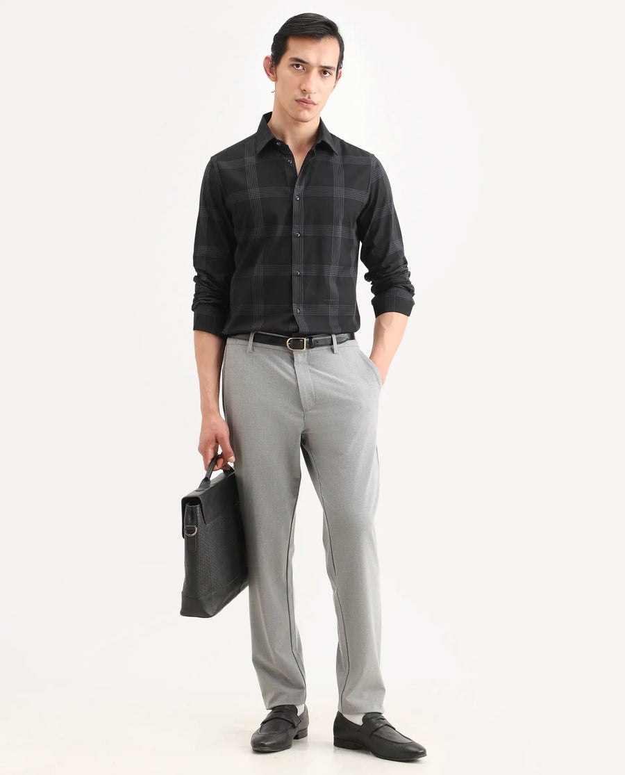 Rare Rabbit Men's Mestor -26 Black Cotton Fabric Full Sleeve Spread Collar Regular Fit Checked Shirt