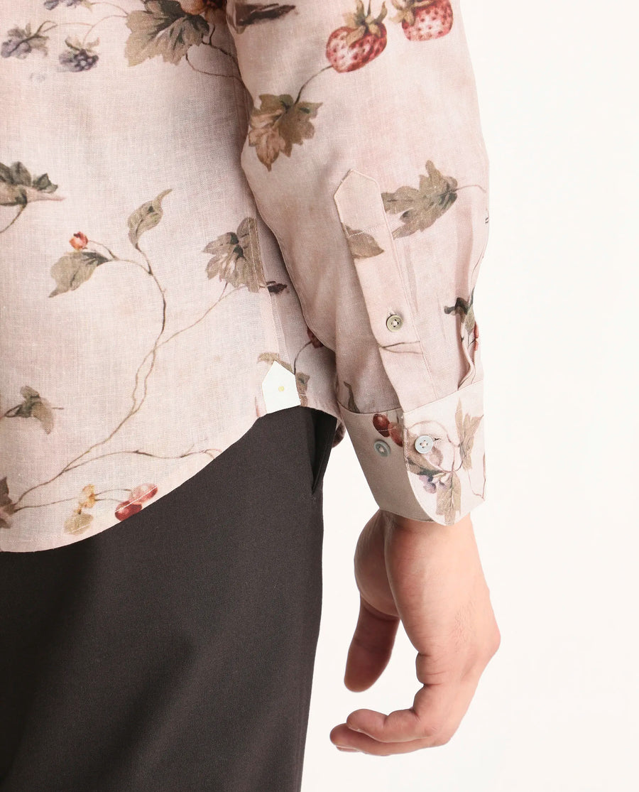 Rare Rabbit Men's Renu Dusky Pink Linen Blend Fabric Full Sleeve Spread Collar Regular Fit Floral Print Shirt