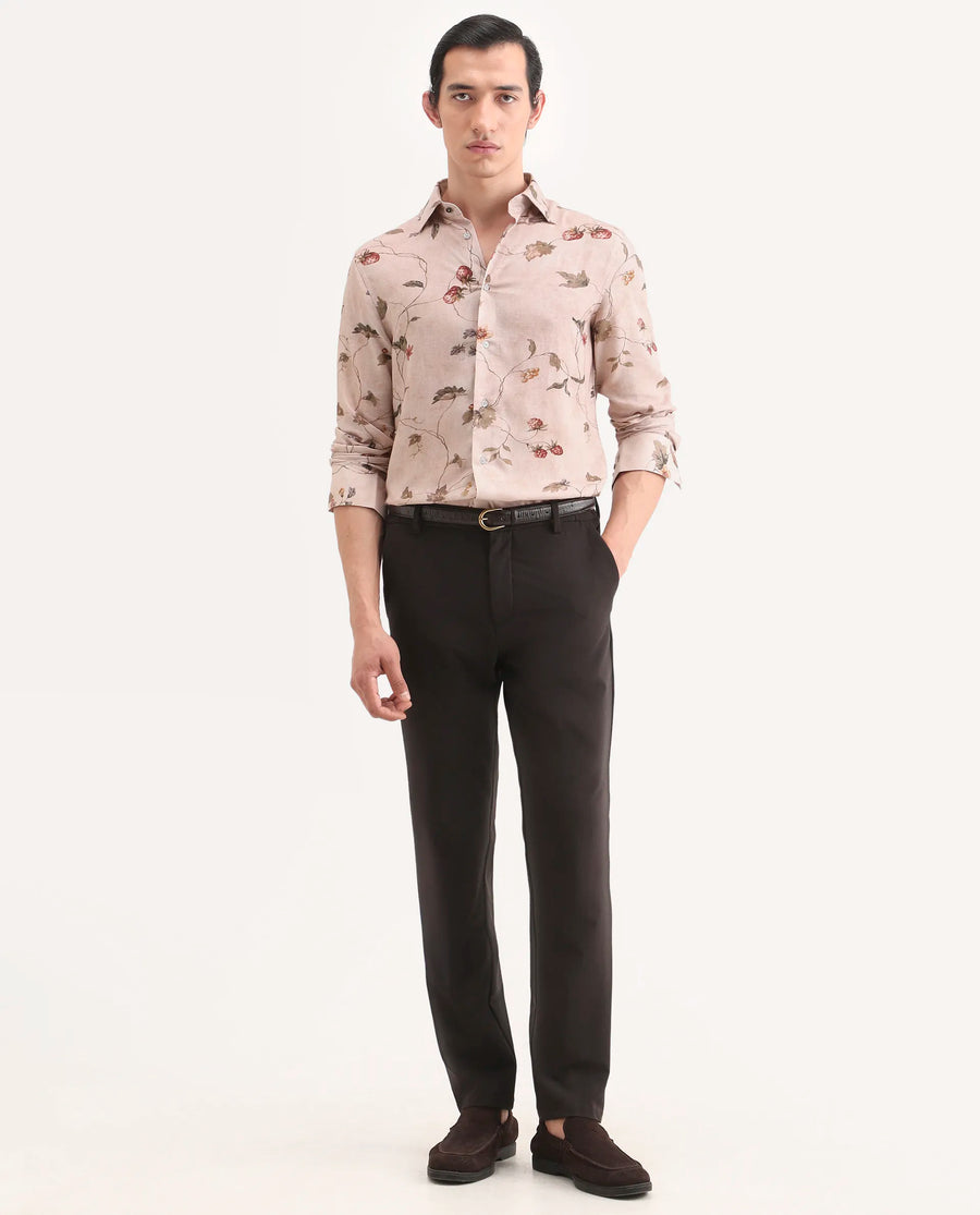 Rare Rabbit Men's Renu Dusky Pink Linen Blend Fabric Full Sleeve Spread Collar Regular Fit Floral Print Shirt