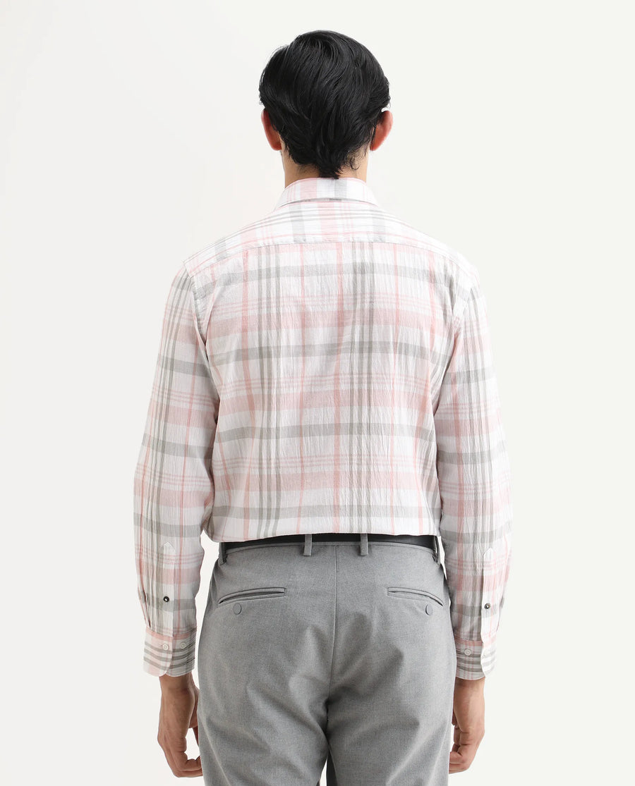 Rare Rabbit Men's Pinge-26 Pastel Pink Cotton Fabric Full Sleeve Spread Collar Regular Fit Checked Shirt