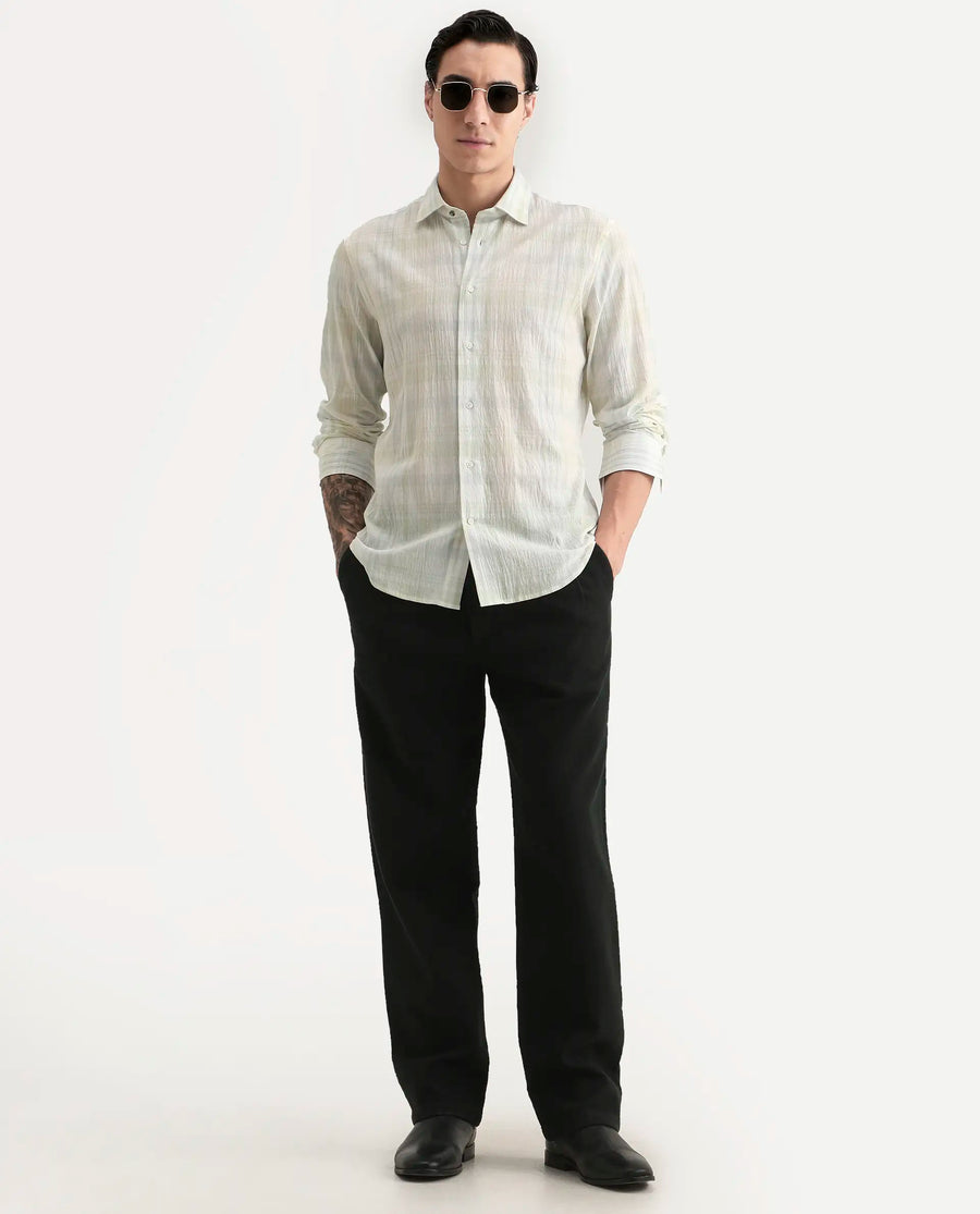 Rare Rabbit Men's Pinge-26 Pastel Green Cotton Fabric Full Sleeve Spread Collar Regular Fit Checked Shirt