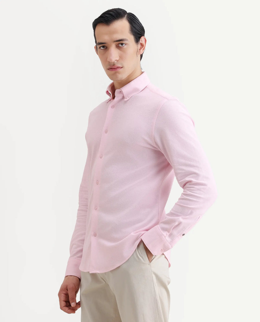 Rare Rabbit Men's Vane-Ss26 Light Pink Cotton Fabric Full Sleeve Regular Fit Plain Shirt