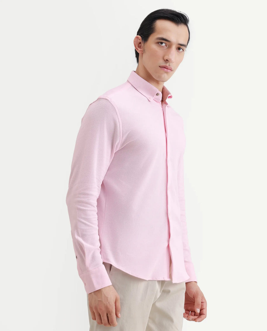 Rare Rabbit Men's Vane-Ss26 Light Pink Cotton Fabric Full Sleeve Regular Fit Plain Shirt