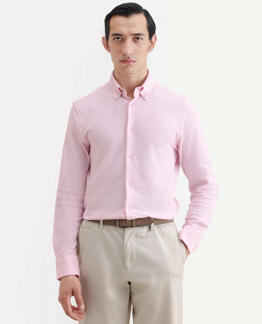 Rare Rabbit Men's Vane-Ss26 Light Pink Cotton Fabric Full Sleeve Regular Fit Plain Shirt