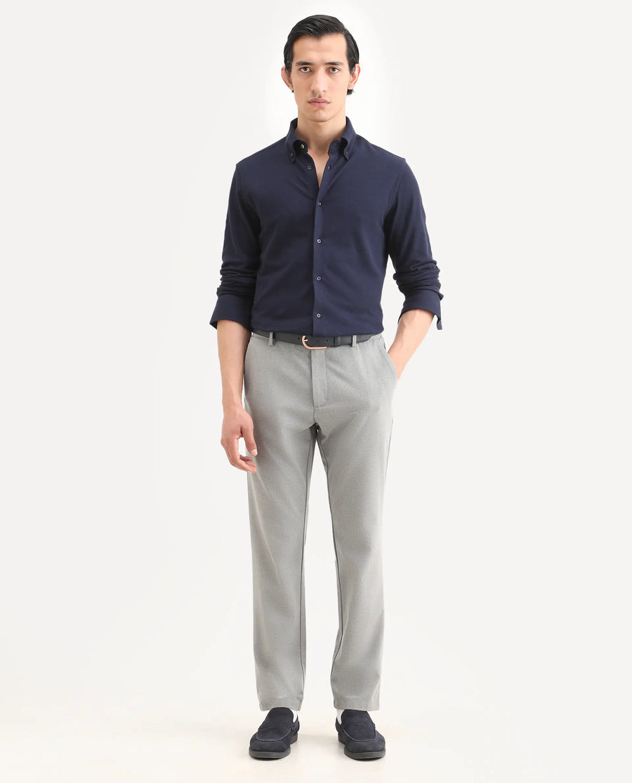 Rare Rabbit Men's Vane-Ss26 Navy Cotton Fabric Full Sleeve Regular Fit Plain Shirt