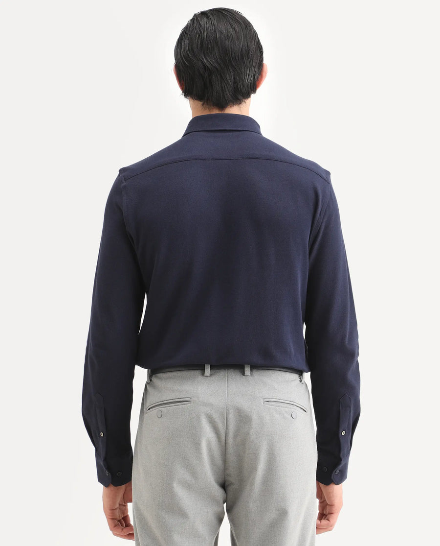Rare Rabbit Men's Vane-Ss26 Navy Cotton Fabric Full Sleeve Regular Fit Plain Shirt