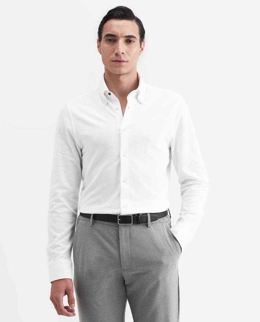 Rare Rabbit Men's Vane-Ss26 White Cotton Fabric Full Sleeve Regular Fit Plain Shirt
