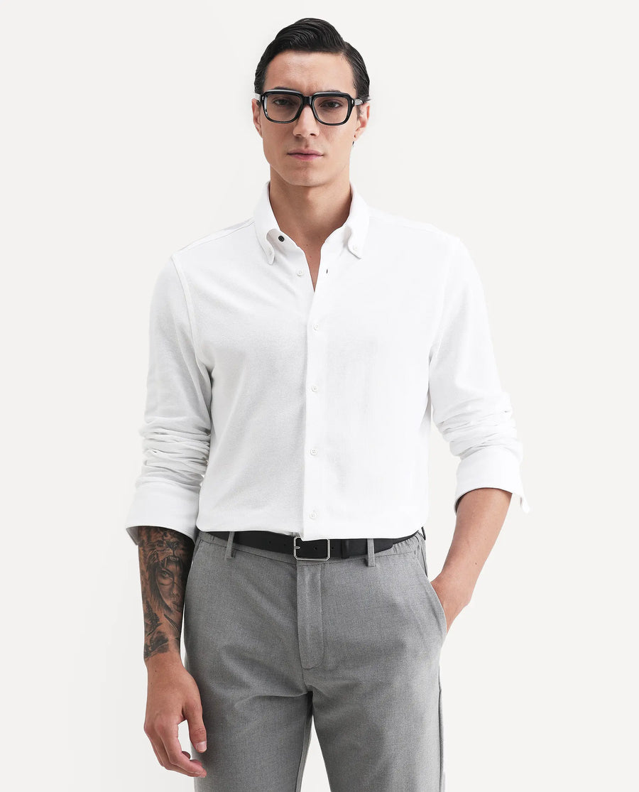 Rare Rabbit Men's Vane-Ss26 White Cotton Fabric Full Sleeve Regular Fit Plain Shirt