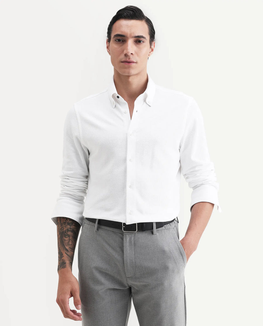 Rare Rabbit Men's Vane-Ss26 White Cotton Fabric Full Sleeve Regular Fit Plain Shirt