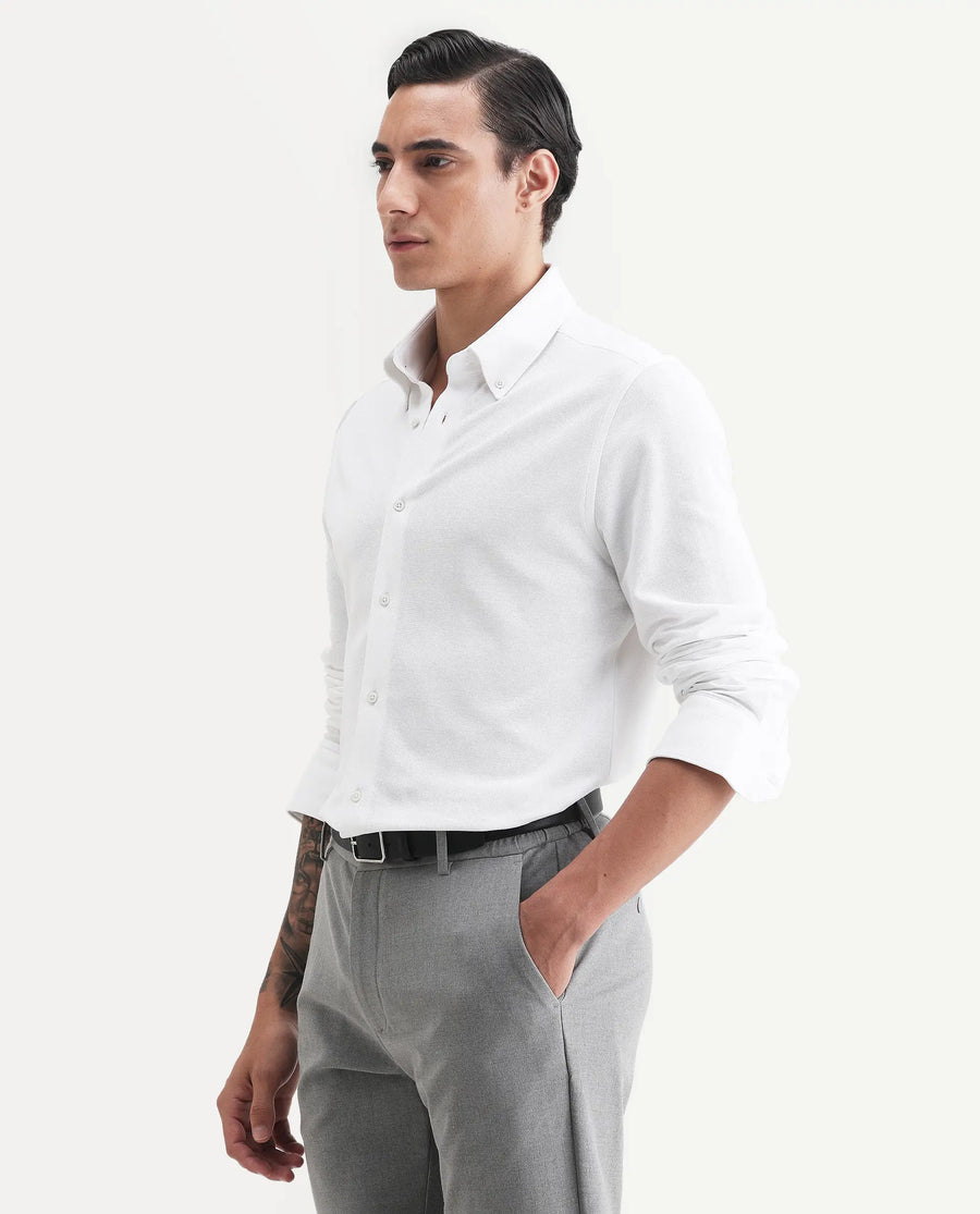 Rare Rabbit Men's Vane-Ss26 White Cotton Fabric Full Sleeve Regular Fit Plain Shirt