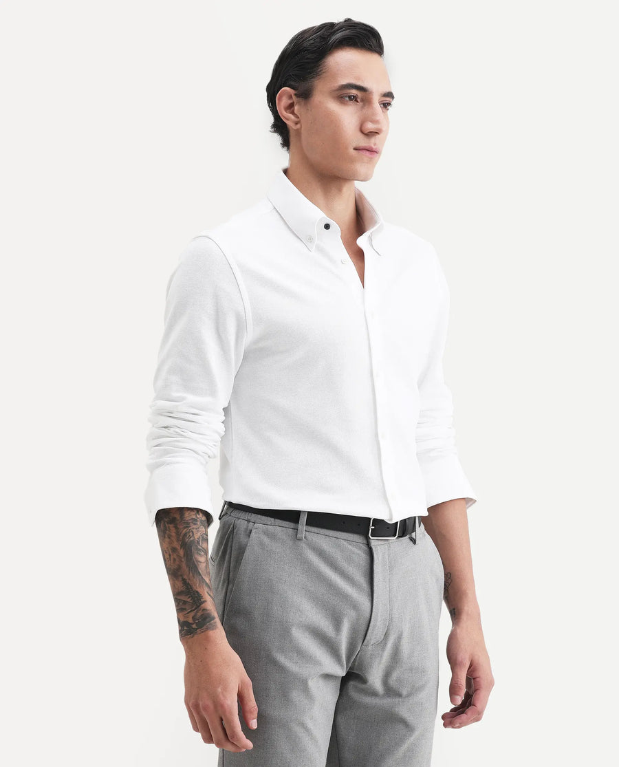 Rare Rabbit Men's Vane-Ss26 White Cotton Fabric Full Sleeve Regular Fit Plain Shirt