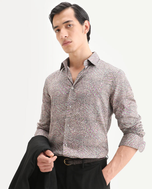Rare Rabbit Men's Xion-1 Multi Cotton Blend Fabric Full Sleeve Spread Collar Regular Fit Abstract Print Shirt