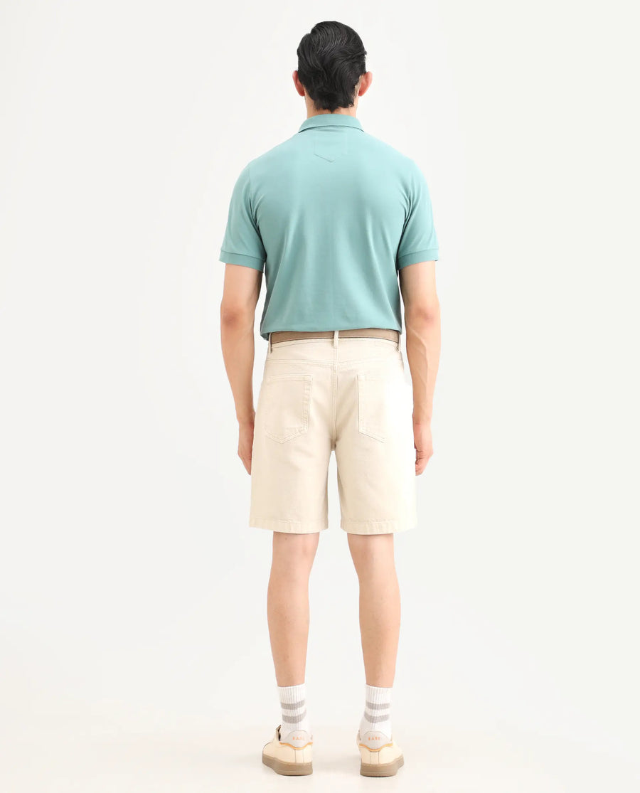 Rare Rabbit Men's Carp Light Beige Cotton Fabric Regular Fit Plain Shorts