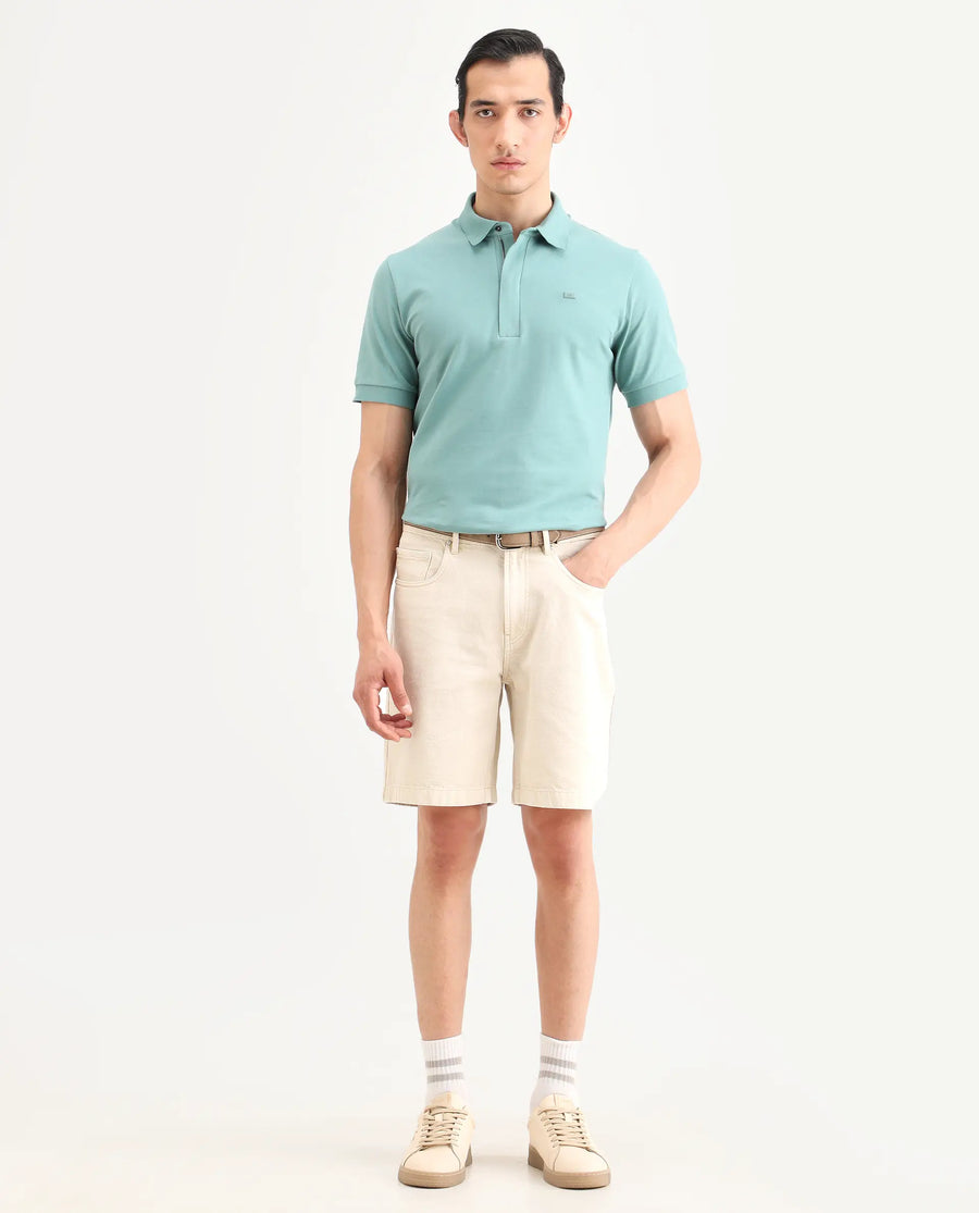 Rare Rabbit Men's Carp Light Beige Cotton Fabric Regular Fit Plain Shorts