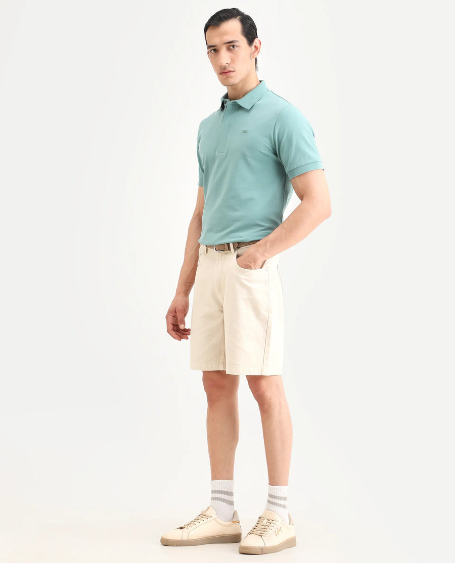 Rare Rabbit Men's Carp Light Beige Cotton Fabric Regular Fit Plain Shorts