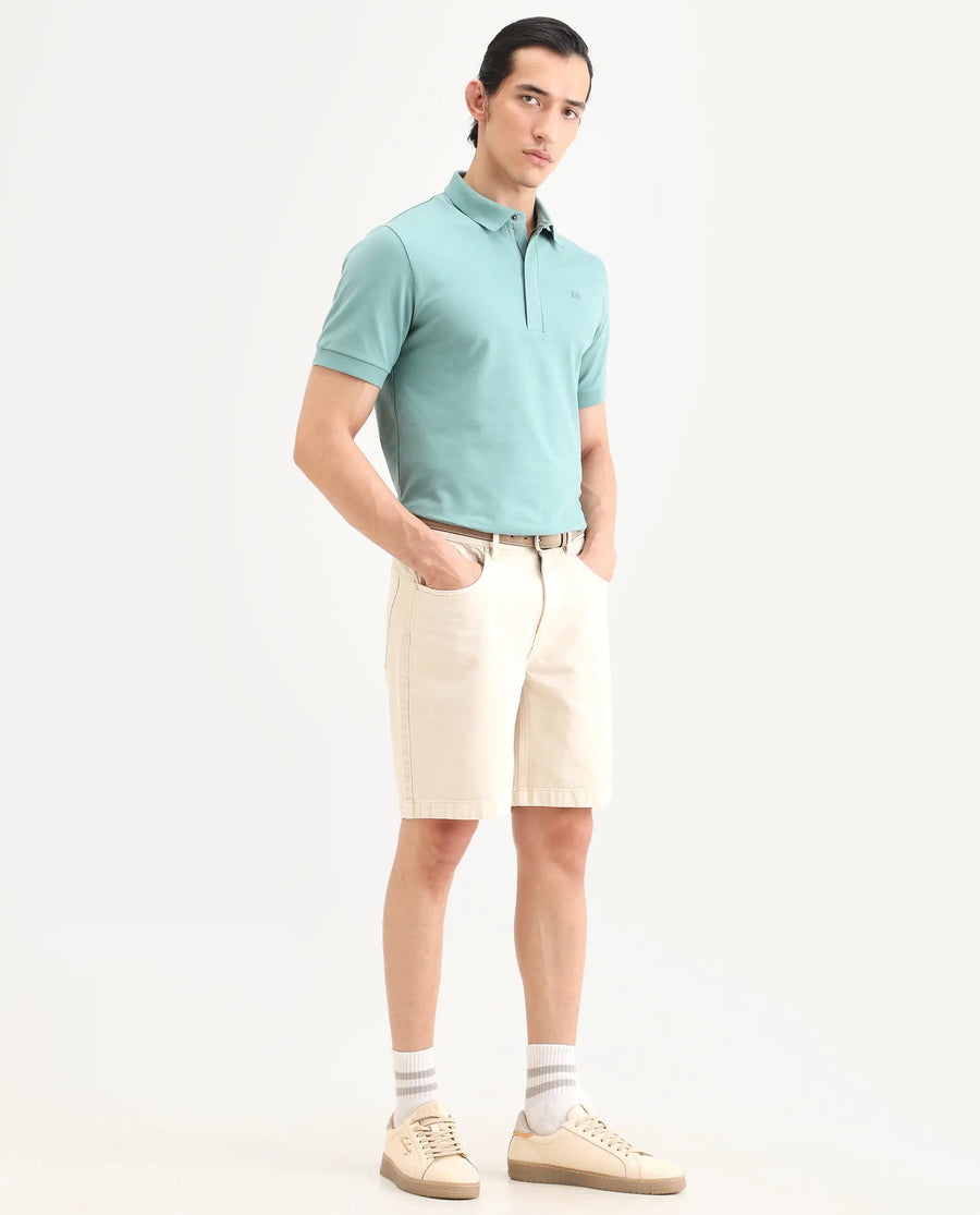 Rare Rabbit Men's Carp Light Beige Cotton Fabric Regular Fit Plain Shorts