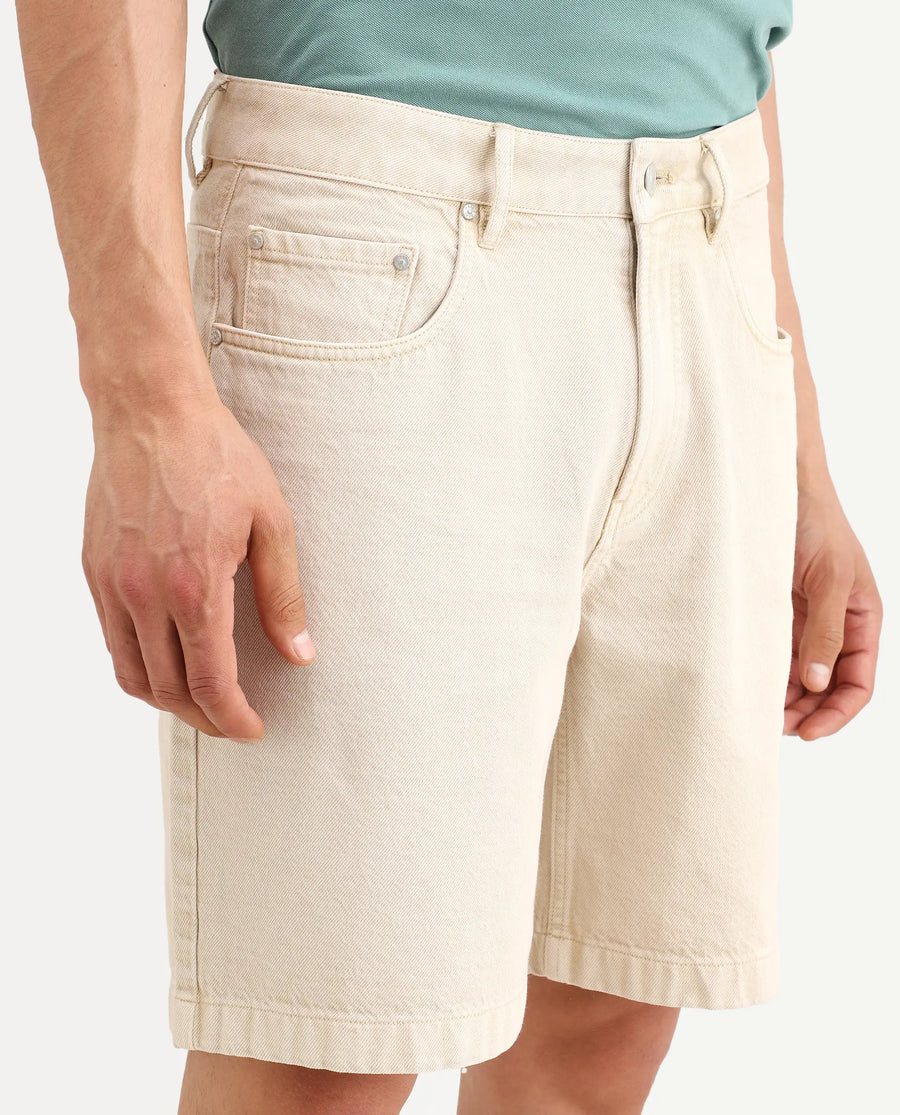 Rare Rabbit Men's Carp Light Beige Cotton Fabric Regular Fit Plain Shorts