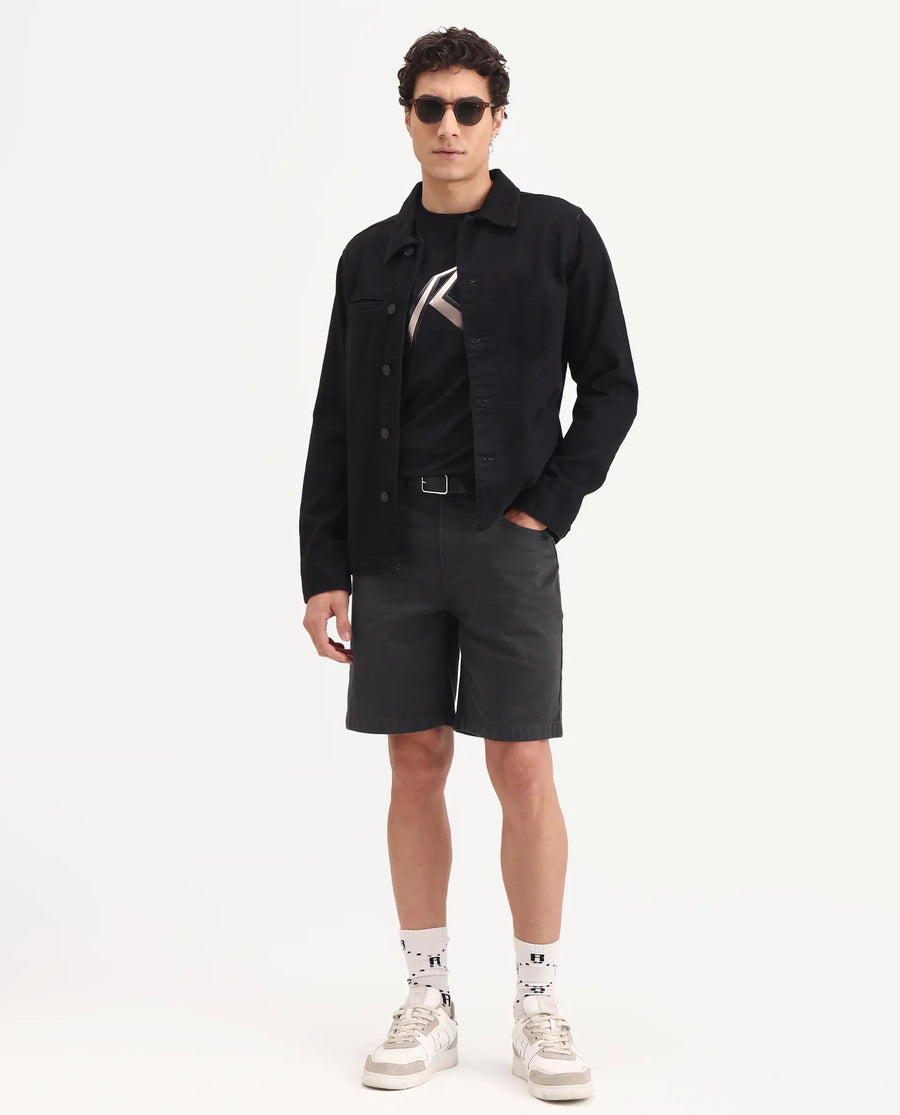 Rare Rabbit Men's Carp Dark Grey Cotton Fabric Regular Fit Plain Shorts