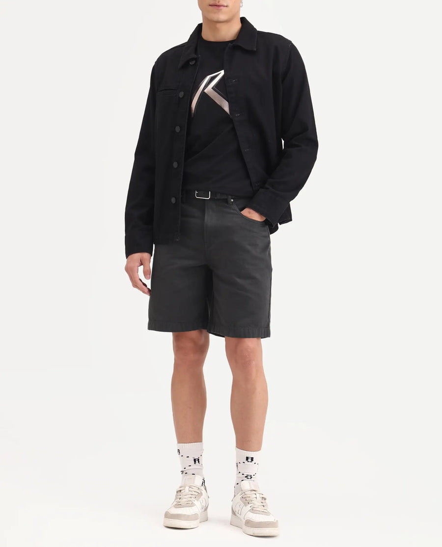 Rare Rabbit Men's Carp Dark Grey Cotton Fabric Regular Fit Plain Shorts