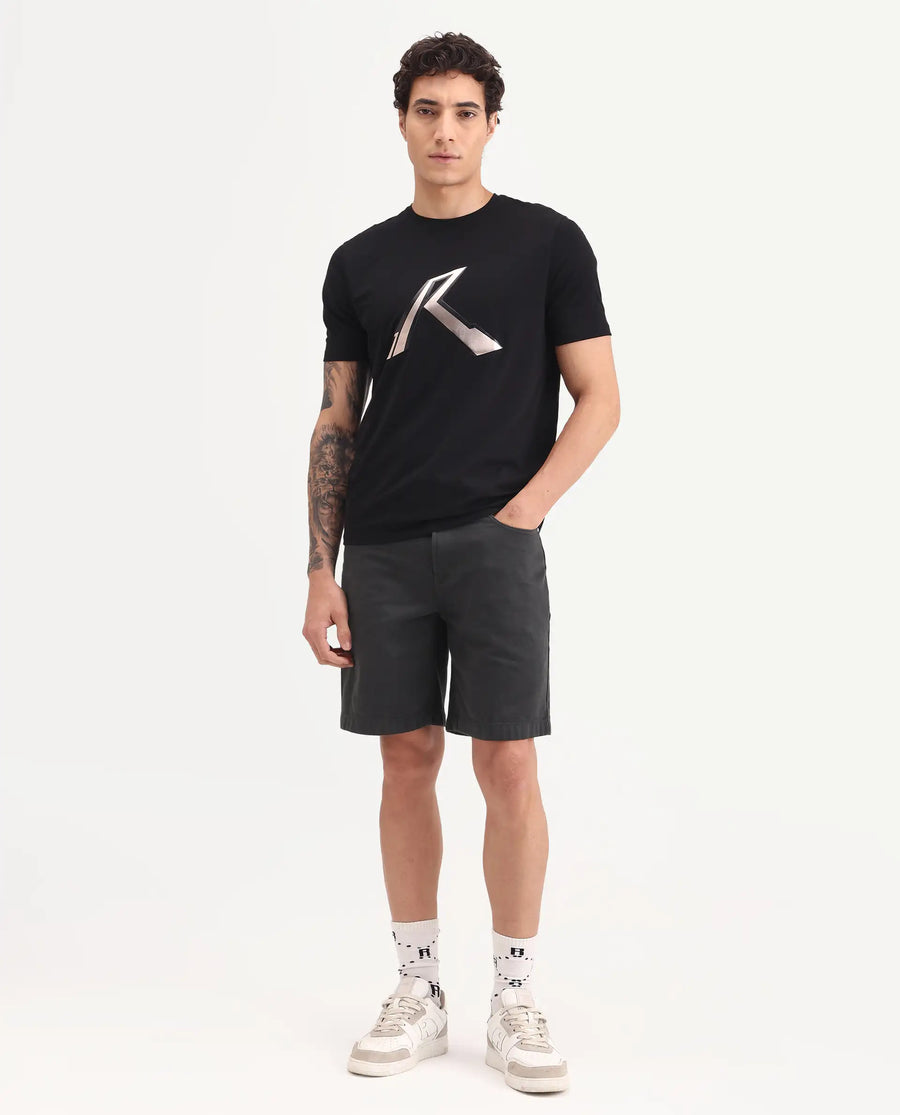 Rare Rabbit Men's Carp Dark Grey Cotton Fabric Regular Fit Plain Shorts