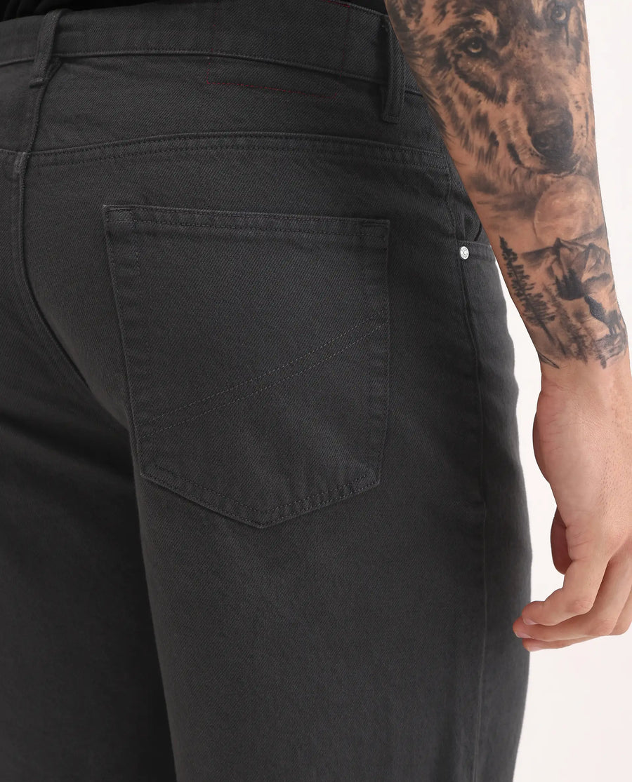 Rare Rabbit Men's Carp Dark Grey Cotton Fabric Regular Fit Plain Shorts