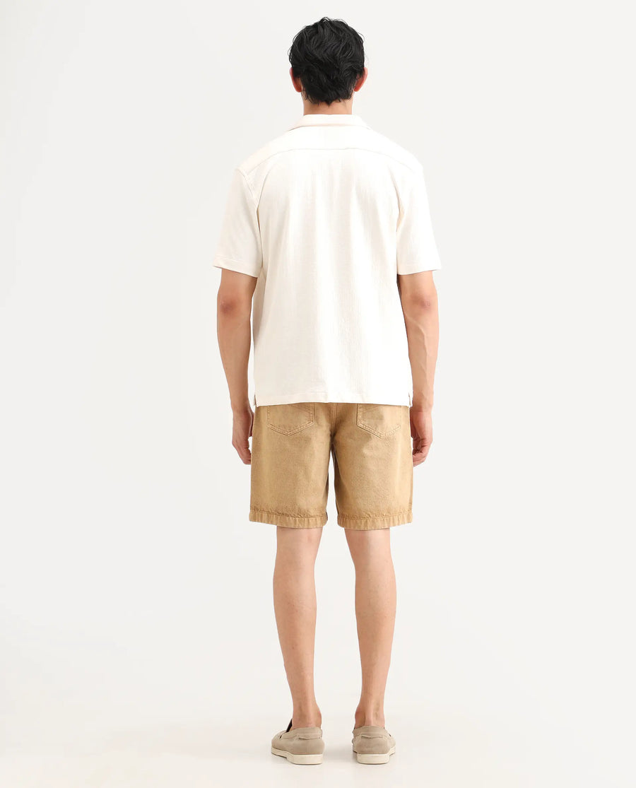 Rare Rabbit Men's Carp Khaki Cotton Fabric Relaxed Fit Plain Shorts