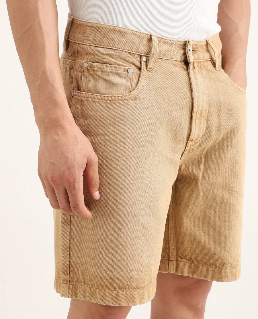 Rare Rabbit Men's Carp Khaki Cotton Fabric Relaxed Fit Plain Shorts