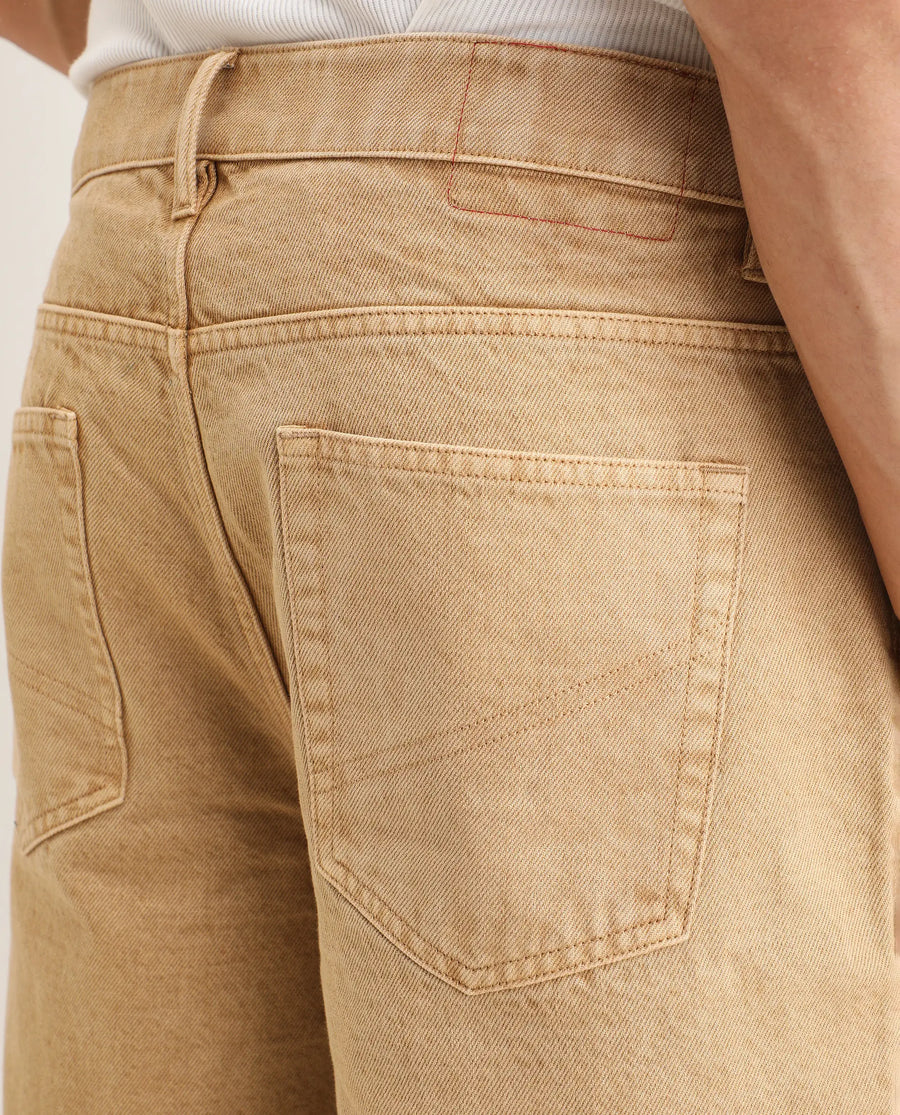 Rare Rabbit Men's Carp Khaki Cotton Fabric Relaxed Fit Plain Shorts