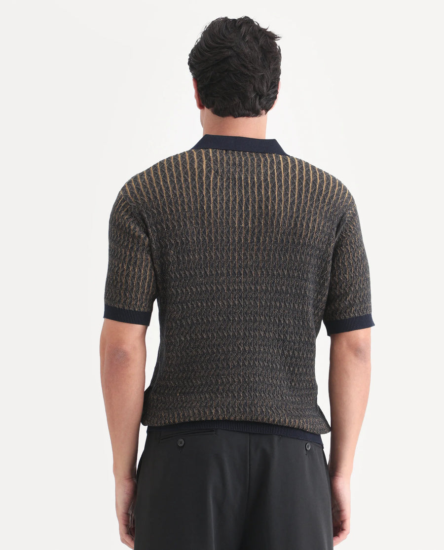 Rare Rabbit Men's Dot Navy Cotton Fabric Half Sleeve Regular Fit Textured Polo