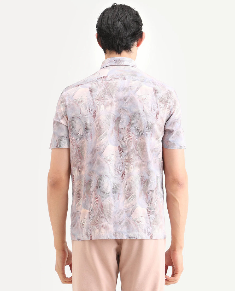 Rare Rabbit Men's Tuan Ss Pastel Purple Cotton Fabric Half Sleeve Spread Collar Regular Fit Abstract Print Shirt