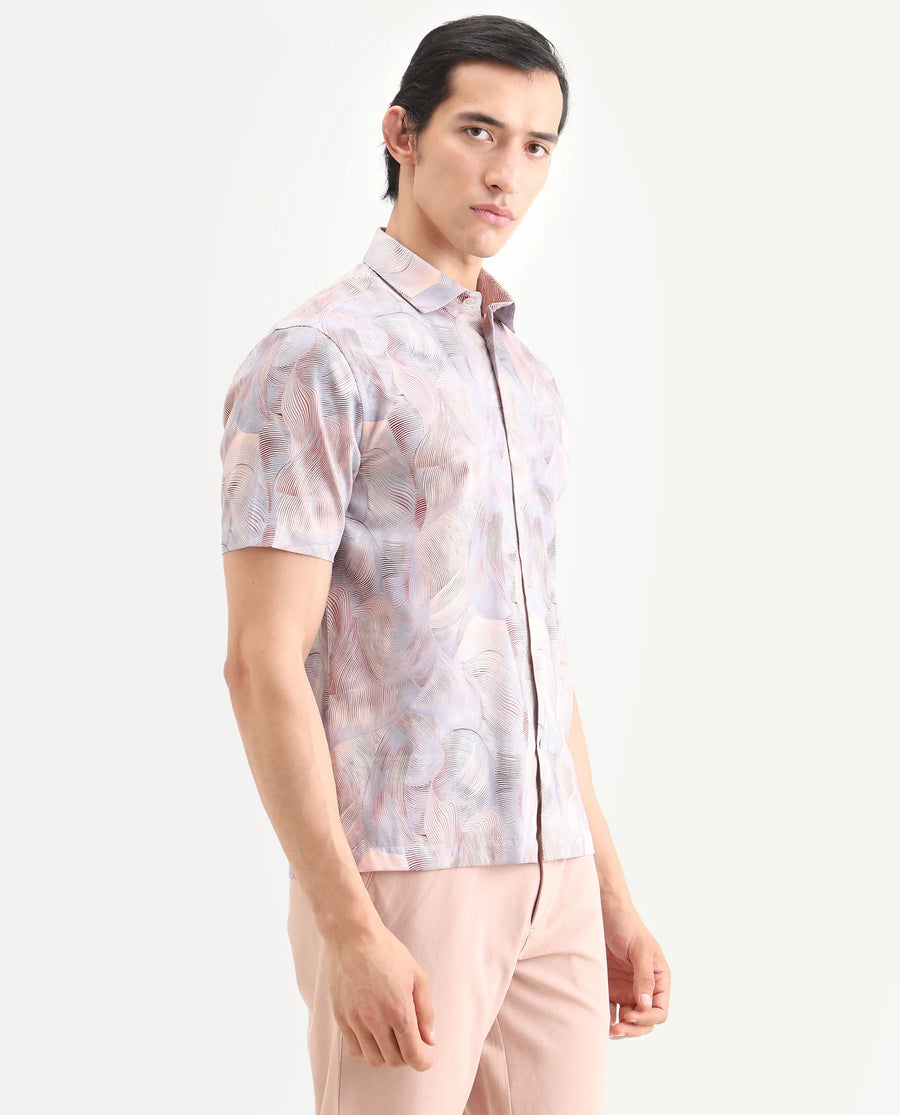 Rare Rabbit Men's Tuan Ss Pastel Purple Cotton Fabric Half Sleeve Spread Collar Regular Fit Abstract Print Shirt