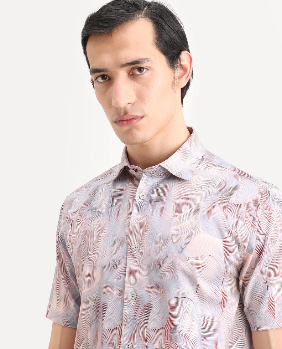 Rare Rabbit Men's Tuan Ss Pastel Purple Cotton Fabric Half Sleeve Spread Collar Regular Fit Abstract Print Shirt